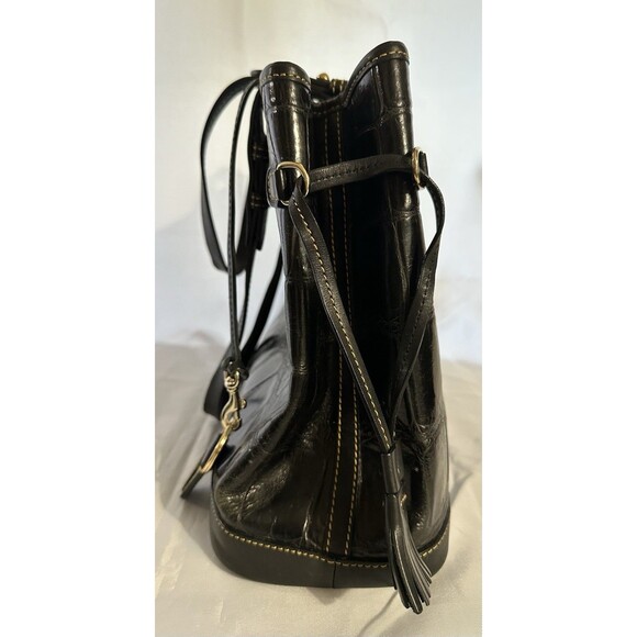 Dooney & Bourke Vintage Croco Embossed Black Leather Satchel Purse Tassels Large - Picture 4 of 16